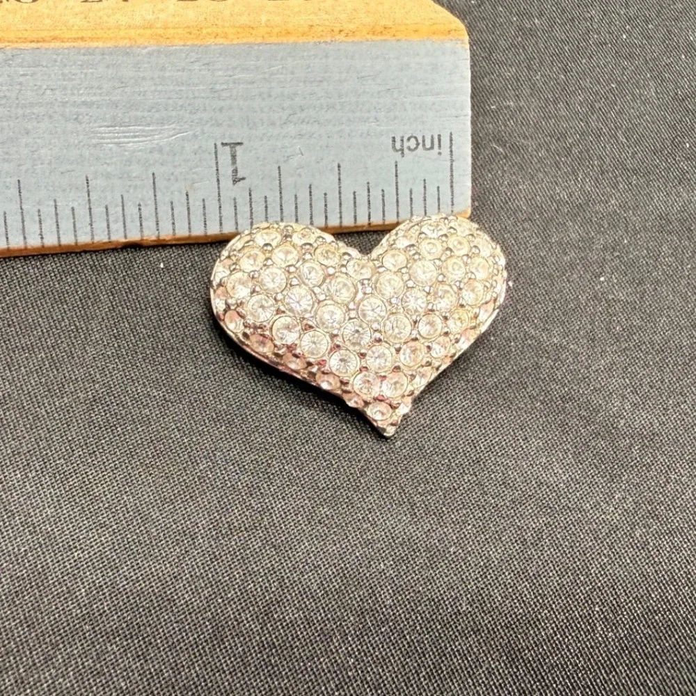 Swarovski Crystal Pave Heart Brooch Silver Tone Swan Logo Hallmark Pin
